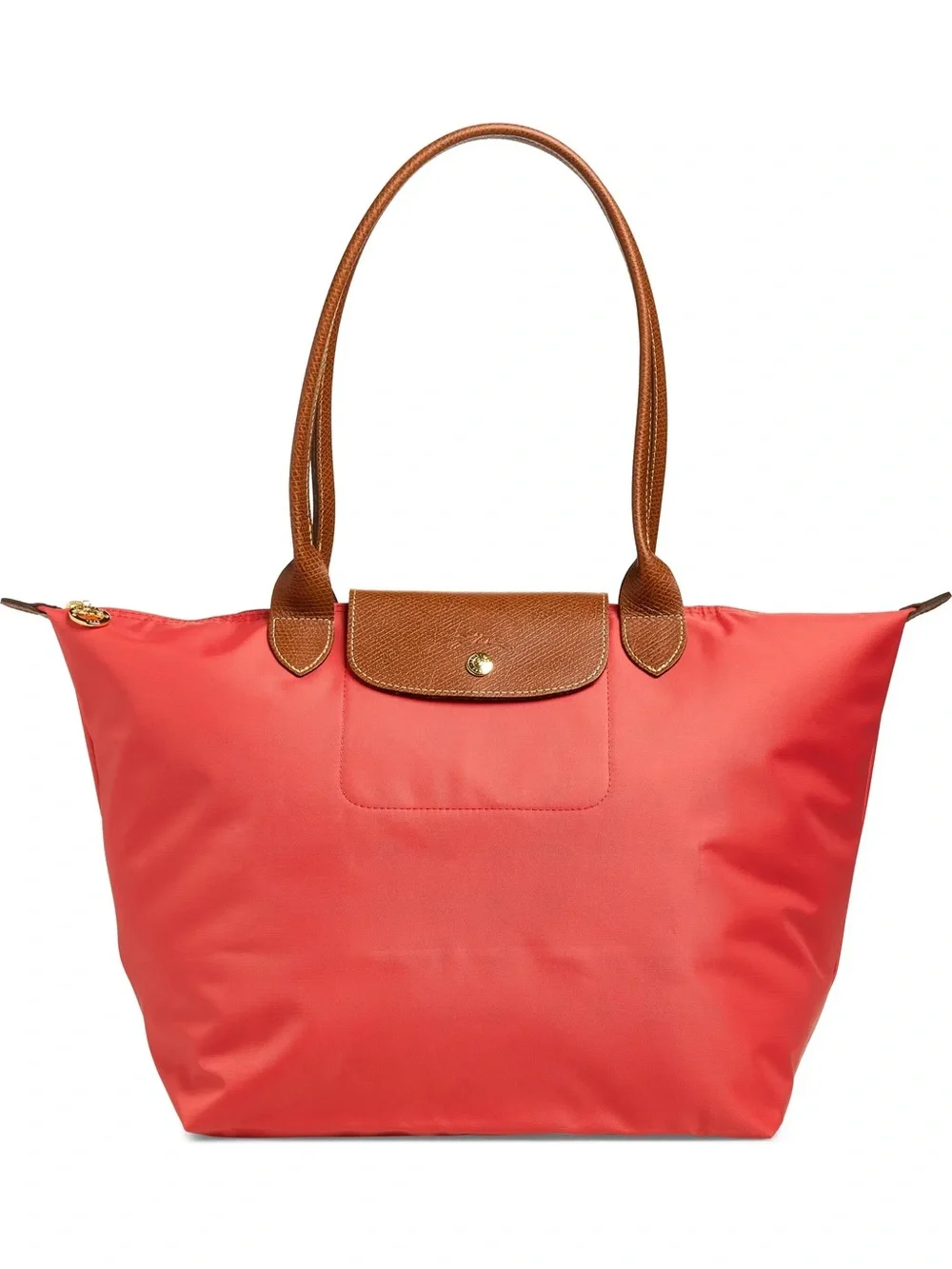 Longchamp Coral Tote with Brown Leather Trim